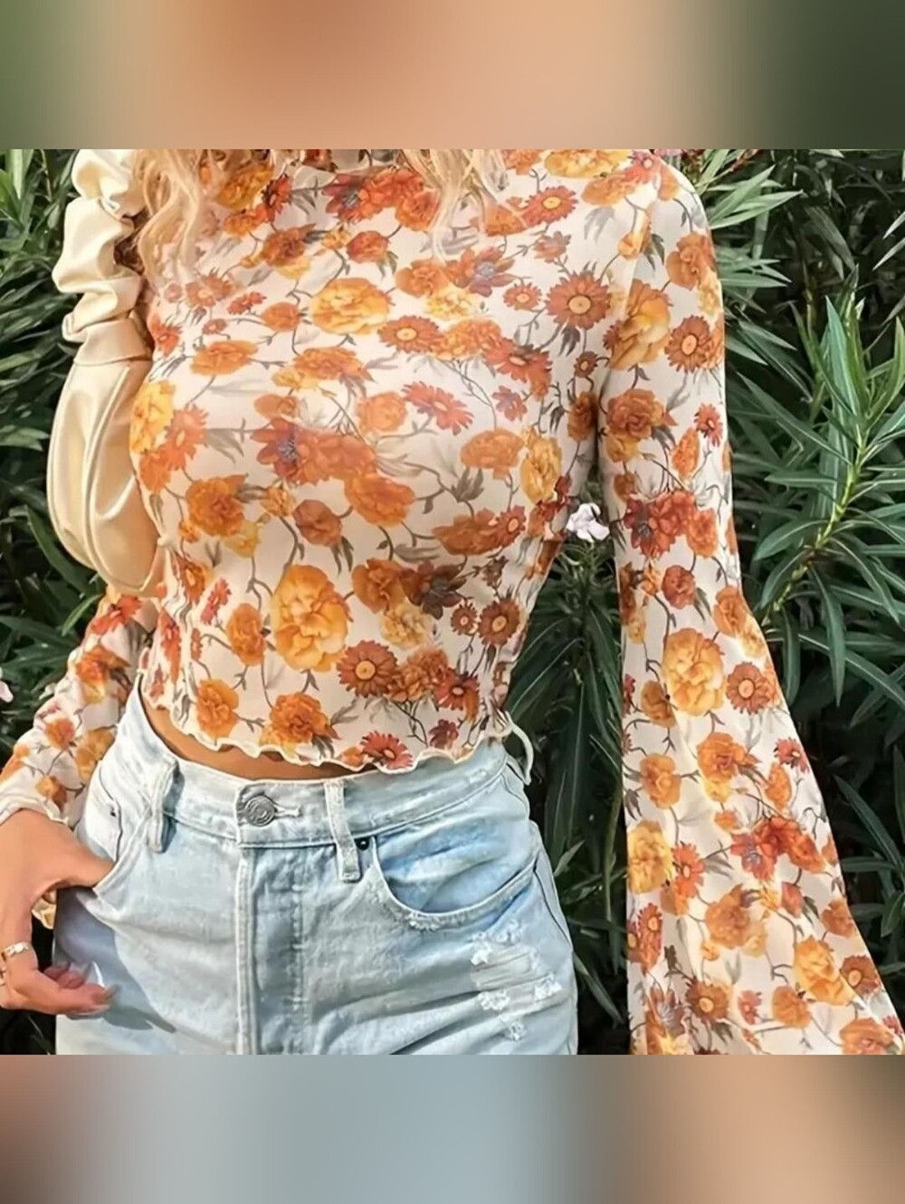 Golden Bloom Mesh Top